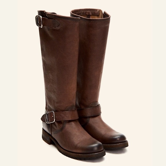 Frye Veronica Slouch Brown Leather Engineer Boots - Picture 4 of 16